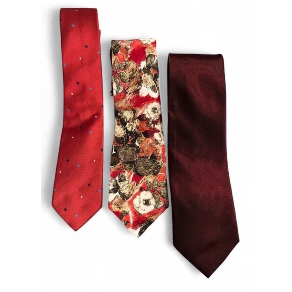 VTG 90s Rabanne Ungaro Pancini Lot 3 Neck Ties Red Floral Gray Retro Collector